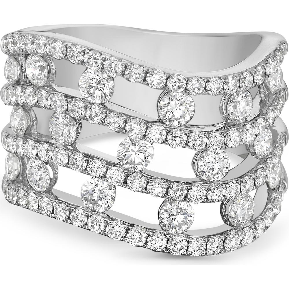 Triple Row Curved Floating Diamond Ring in 18K White Gold by Charles Krypell