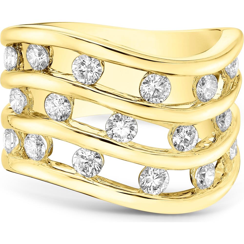 Triple Row Curved Floating Diamond Ring in 18K Yellow Gold by Charles Krypell