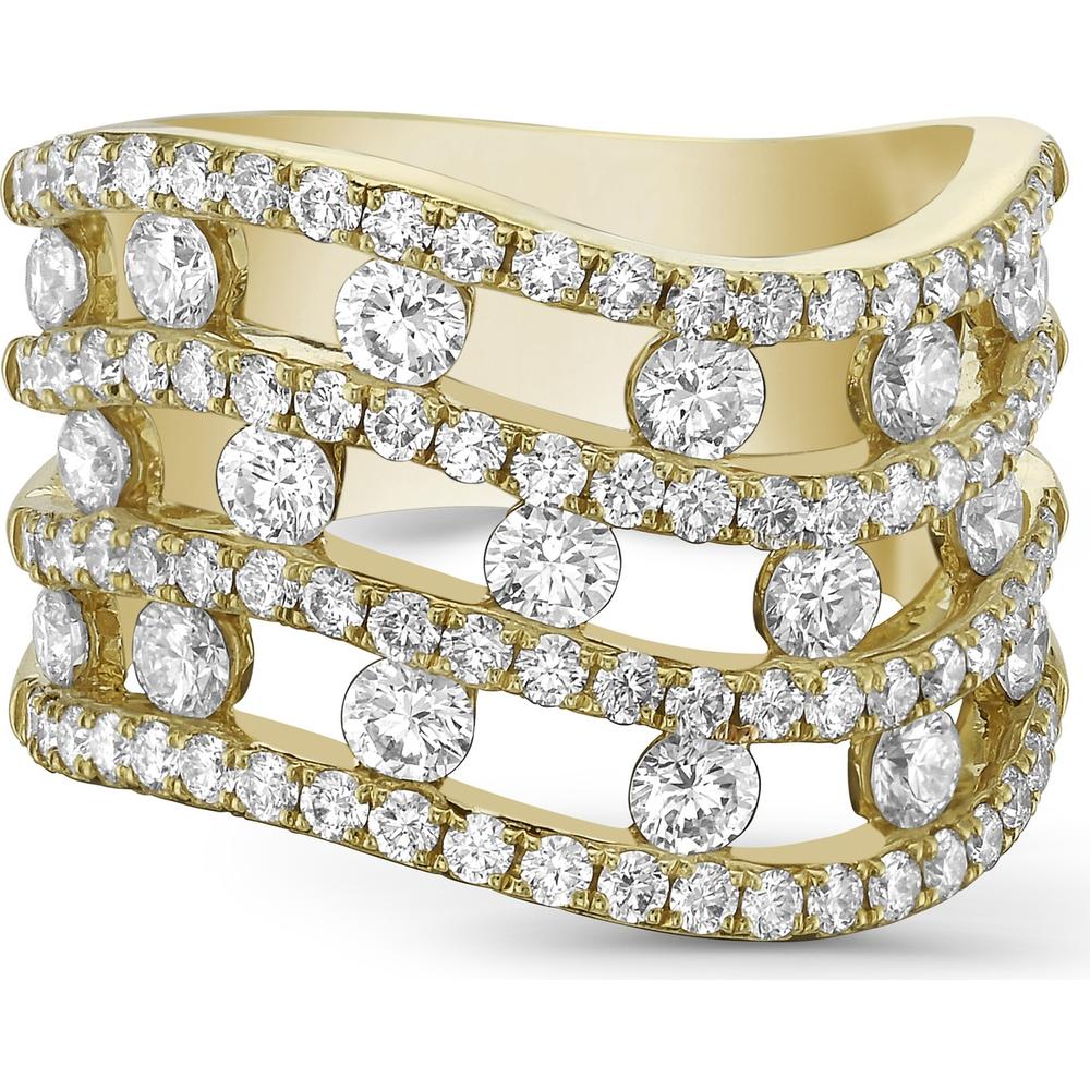 Triple Row Curved Floating Diamond Ring in 18K Yellow Gold by Charles Krypell