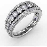 Triple-Row Diamond Band with Bezel and Pavé Set Round Diamonds by Fana - 0.91 Carat Total Diamond Weight