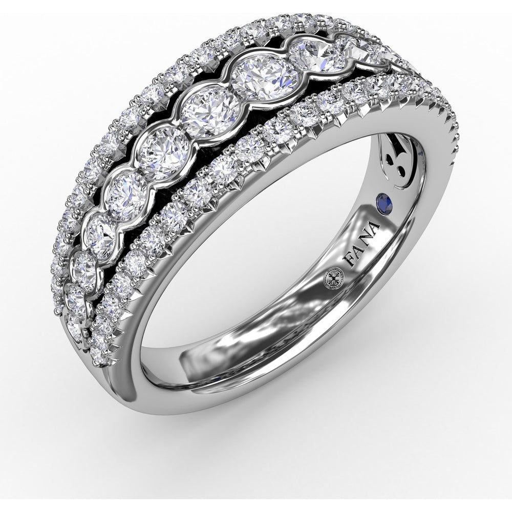 Triple-Row Diamond Band with Bezel and Pavé Set Round Diamonds by Fana - 0.91 Carat Total Diamond Weight