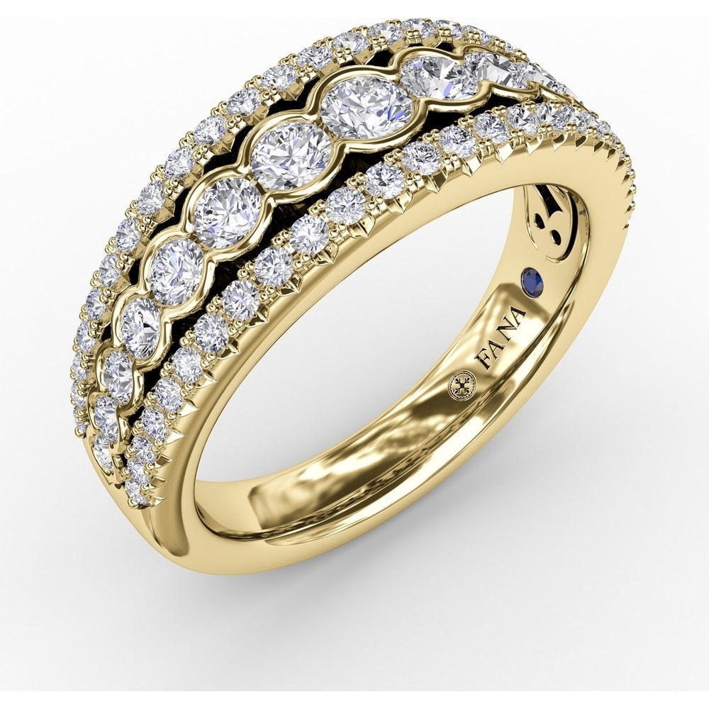 Triple-Row Diamond Band with Bezel and Pavé Set Round Diamonds by Fana - 0.91 Carat Total Diamond Weight
