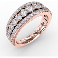 Triple-Row Diamond Band with Bezel and Pavé Set Round Diamonds by Fana - 0.91 Carat Total Diamond Weight