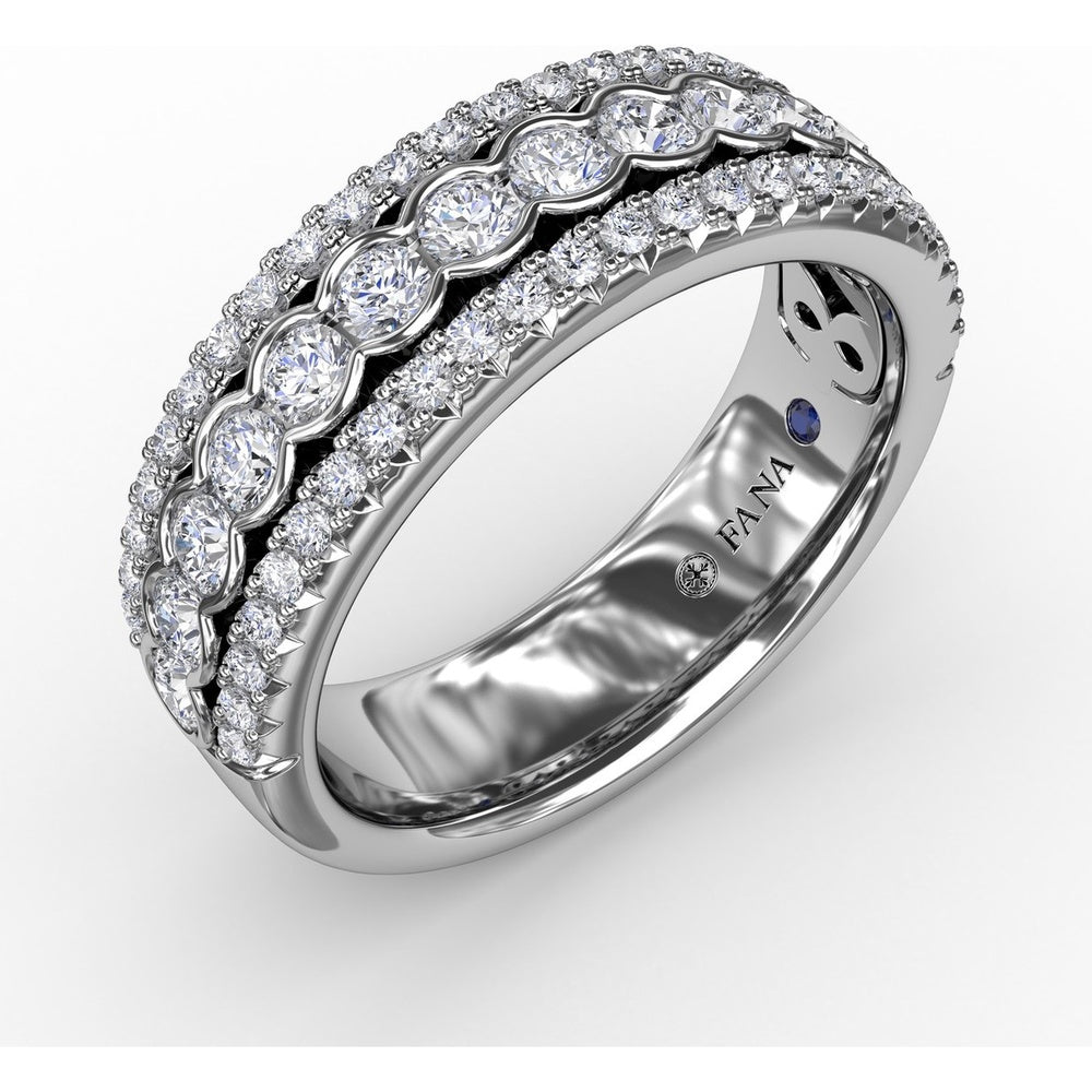 Triple-Row Diamond Band with Bezel Set Center Round Diamonds and Pavé Outer Rows by Fana - 0.94 Carat Total Diamond Weight