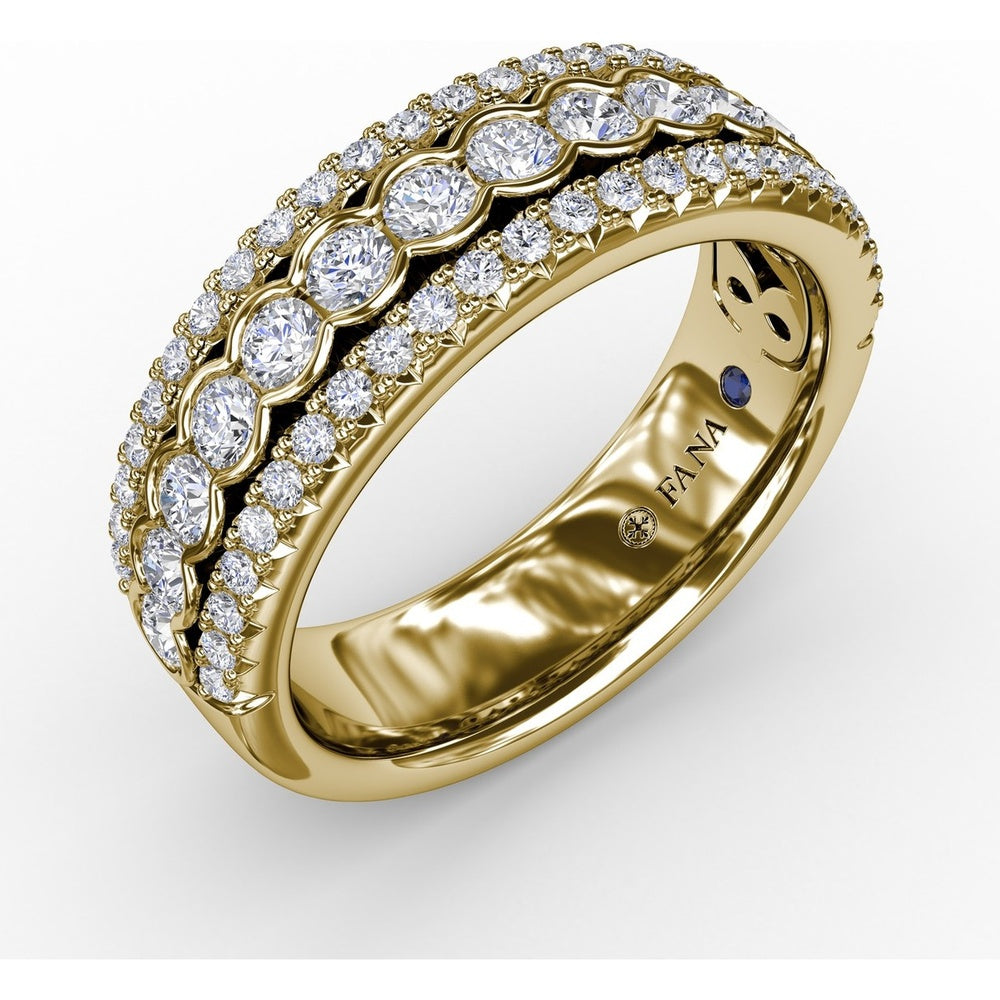 Triple-Row Diamond Band with Bezel Set Center Round Diamonds and Pavé Outer Rows by Fana - 0.94 Carat Total Diamond Weight