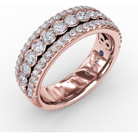 Triple-Row Diamond Band with Bezel Set Center Round Diamonds and Pavé Outer Rows by Fana - 0.94 Carat Total Diamond Weight