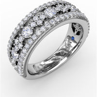 Triple-Row Diamond Band with Pavé and Prong-Set Round Diamonds by Fana - 1.16 Carat Total Diamond Weight