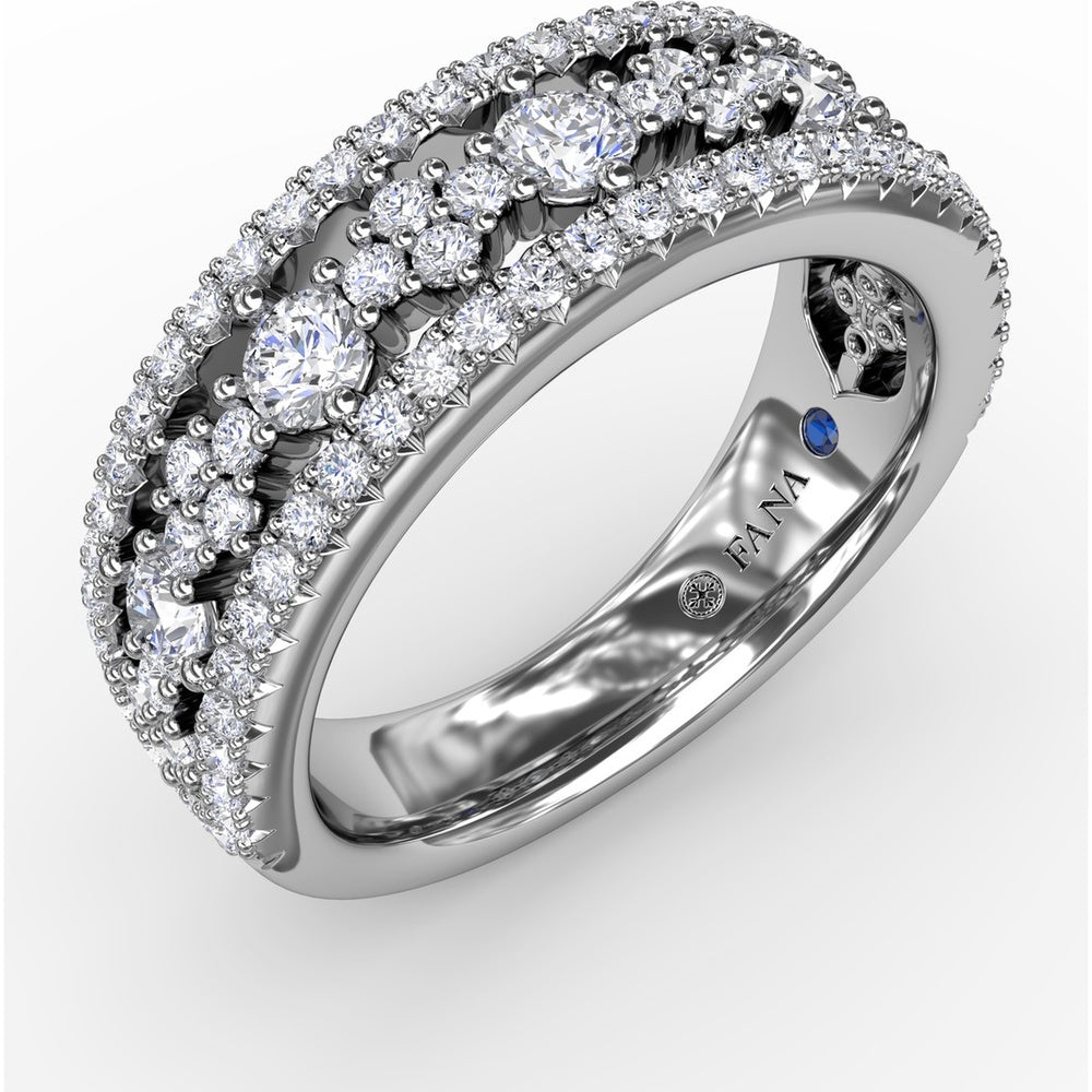 Triple-Row Diamond Band with Pavé and Prong-Set Round Diamonds by Fana - 1.16 Carat Total Diamond Weight