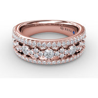 Triple-Row Diamond Band with Pavé and Prong-Set Round Diamonds by Fana - 1.16 Carat Total Diamond Weight