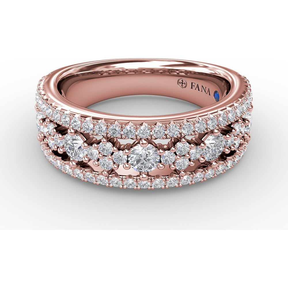Triple-Row Diamond Band with Pavé and Prong-Set Round Diamonds by Fana - 1.16 Carat Total Diamond Weight