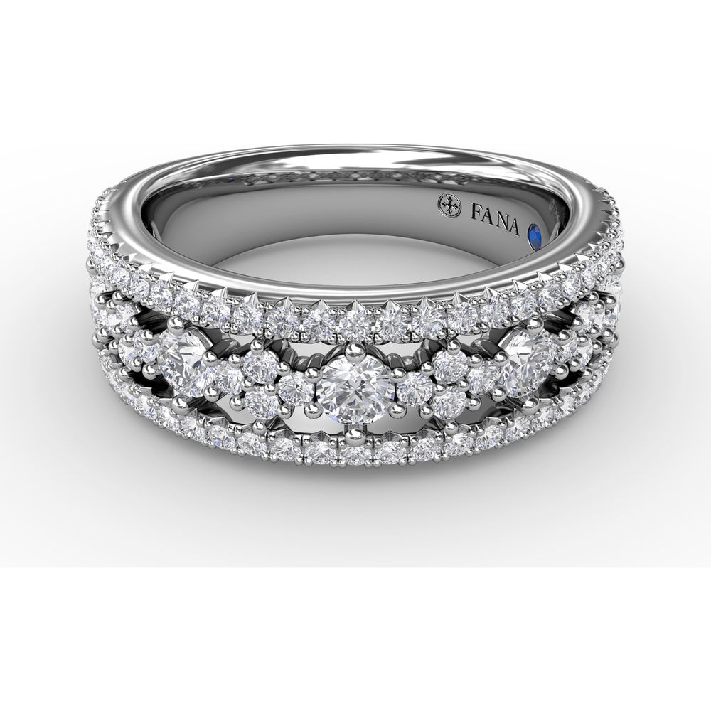 Triple-Row Diamond Band with Pavé and Prong-Set Round Diamonds by Fana - 1.16 Carat Total Diamond Weight