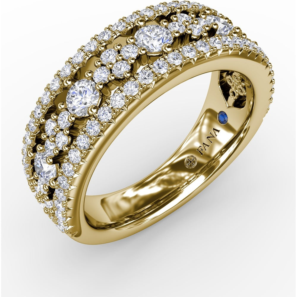 Triple-Row Diamond Band with Pavé and Prong-Set Round Diamonds by Fana - 1.16 Carat Total Diamond Weight