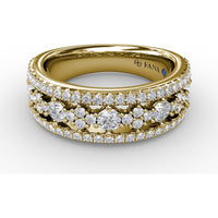 Triple-Row Diamond Band with Pavé and Prong-Set Round Diamonds by Fana - 1.16 Carat Total Diamond Weight