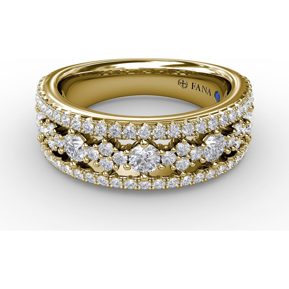 Triple-Row Diamond Band with Pavé and Prong-Set Round Diamonds by Fana - 1.16 Carat Total Diamond Weight
