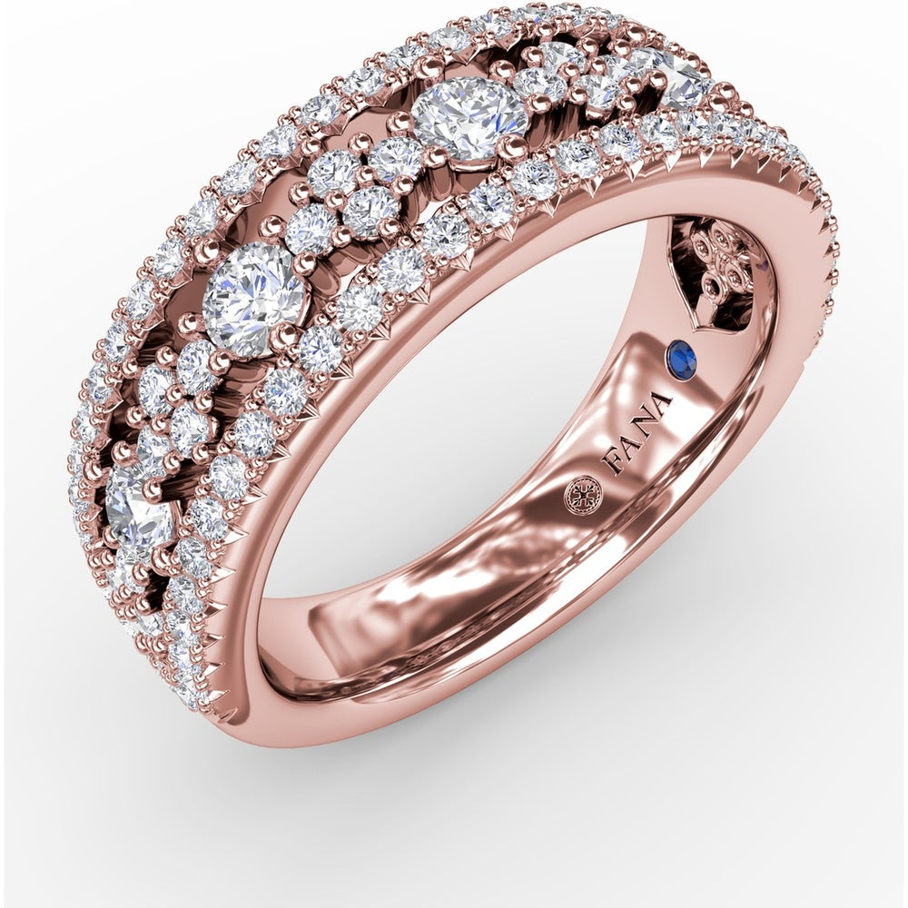 Triple-Row Diamond Band with Pavé and Prong-Set Round Diamonds by Fana - 1.16 Carat Total Diamond Weight