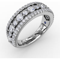 Triple Row Diamond Band with Round Brilliant Stones by Fana - 1.35 Carat Total Diamond Weight