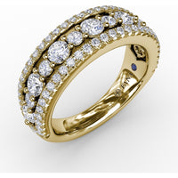 Triple Row Diamond Band with Round Brilliant Stones by Fana - 1.35 Carat Total Diamond Weight