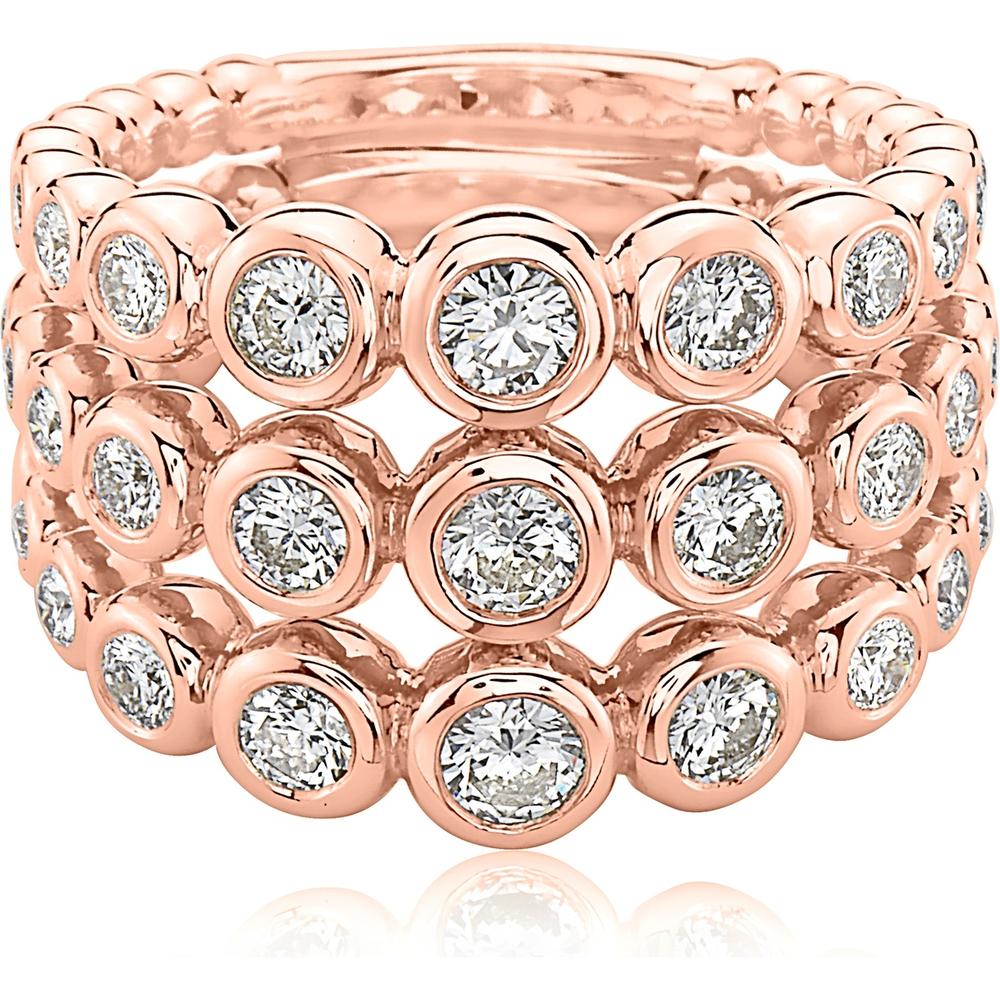 Triple Row Diamond Bubble Ring in 18K Rose Gold by Charles Krypell