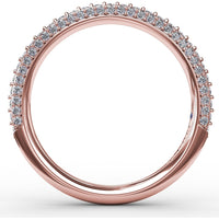 Triple Row Diamond Wedding Band with Pavé and Prong Set Round Diamonds by Fana - 0.50 Carat Total Diamond Weight