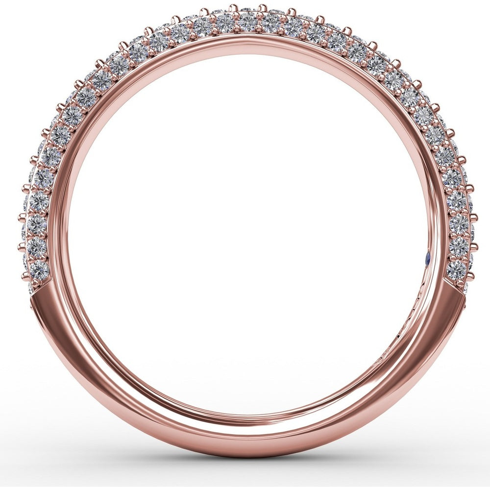 Triple Row Diamond Wedding Band with Pavé and Prong Set Round Diamonds by Fana - 0.50 Carat Total Diamond Weight