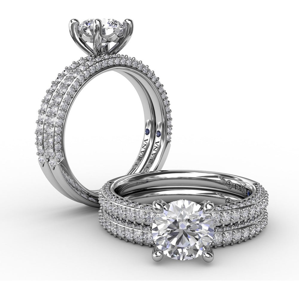 Triple Row Diamond Wedding Band with Pavé and Prong Set Round Diamonds by Fana - 0.50 Carat Total Diamond Weight