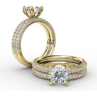 Triple Row Diamond Wedding Band with Pavé and Prong Set Round Diamonds by Fana - 0.50 Carat Total Diamond Weight