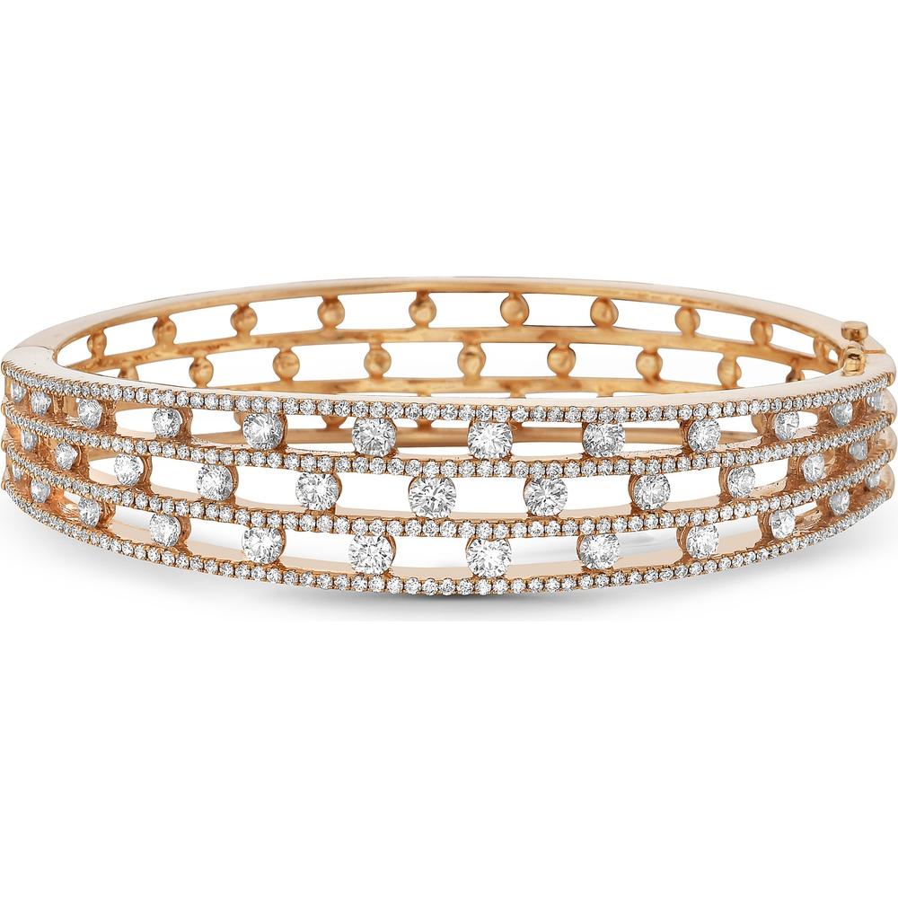Triple Row Floating Diamond Bangle Bracelet in 18K Rose Gold by Charles Krypell