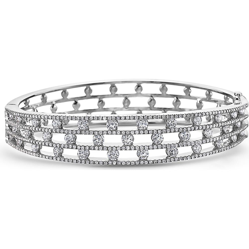 Triple Row Floating Diamond bangle Bracelet in 18K White Gold by Charles Krypell