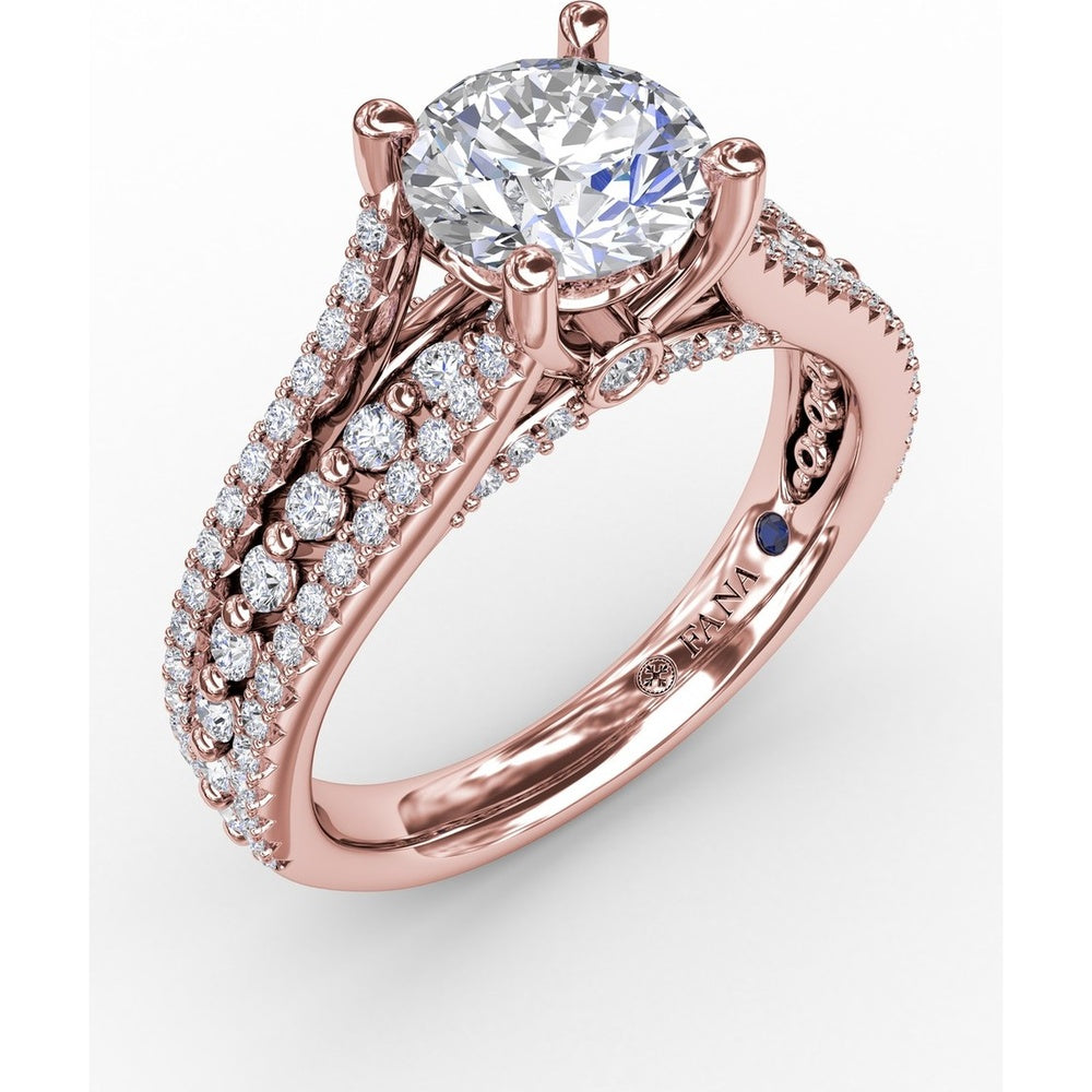 Triple-Row Pavé Diamond Engagement Ring Setting with Round Center Mounting by Fana - 0.64 Carat Total Diamond Weight