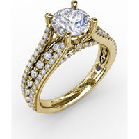 Triple-Row Pavé Diamond Engagement Ring Setting with Round Center Mounting by Fana - 0.64 Carat Total Diamond Weight