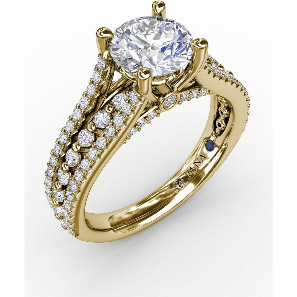 Triple-Row Pavé Diamond Engagement Ring Setting with Round Center Mounting by Fana - 0.64 Carat Total Diamond Weight