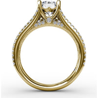 Triple-Row Pavé Diamond Engagement Ring Setting with Round Center Mounting by Fana - 0.64 Carat Total Diamond Weight