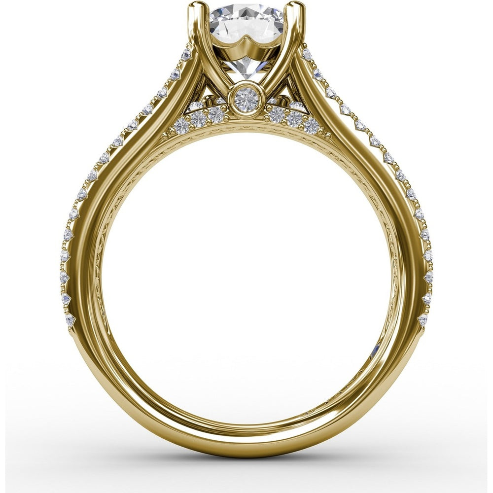 Triple-Row Pavé Diamond Engagement Ring Setting with Round Center Mounting by Fana - 0.64 Carat Total Diamond Weight