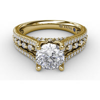 Triple-Row Pavé Diamond Engagement Ring Setting with Round Center Mounting by Fana - 0.64 Carat Total Diamond Weight