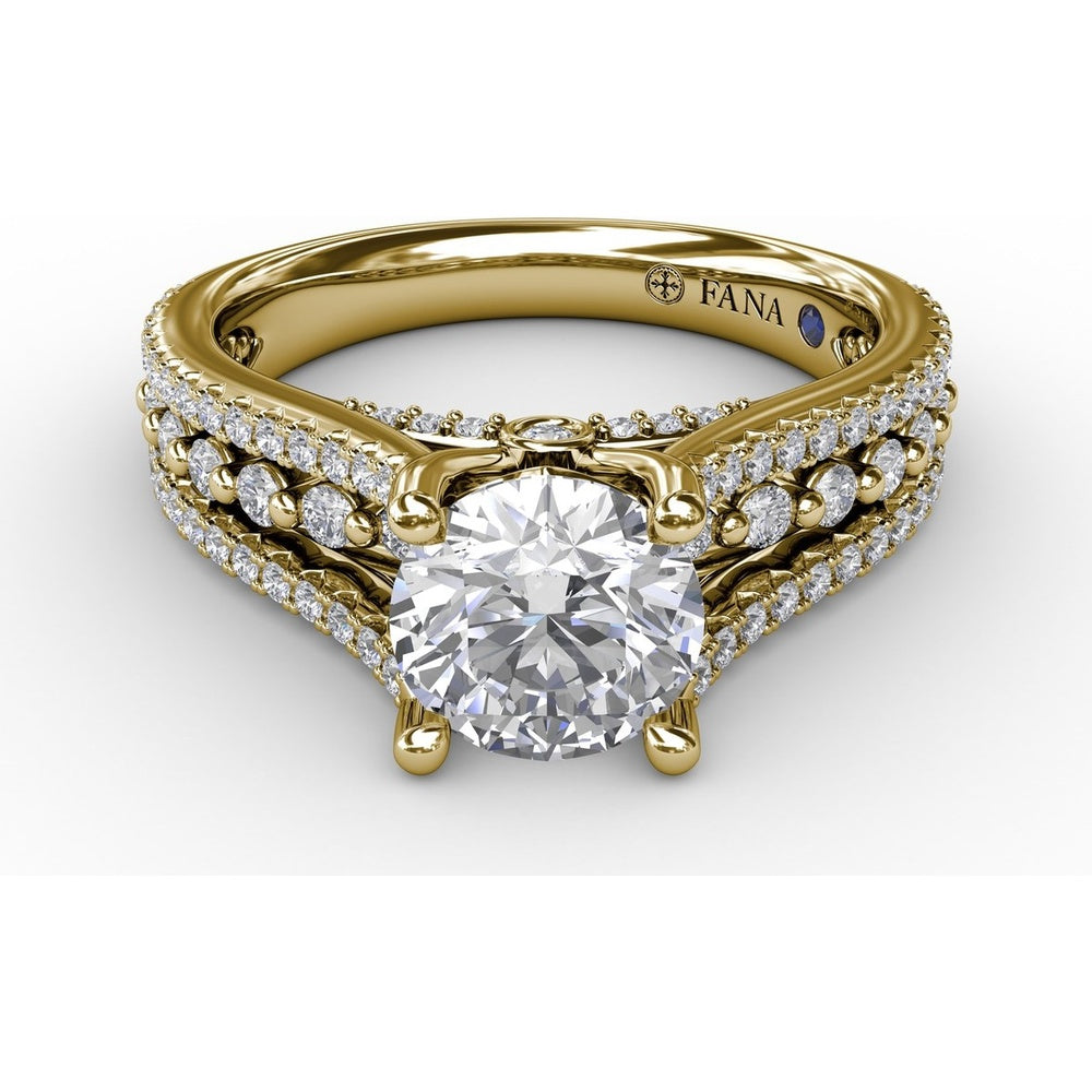 Triple-Row Pavé Diamond Engagement Ring Setting with Round Center Mounting by Fana - 0.64 Carat Total Diamond Weight