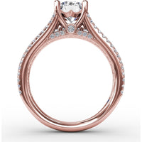 Triple-Row Pavé Diamond Engagement Ring Setting with Round Center Mounting by Fana - 0.64 Carat Total Diamond Weight