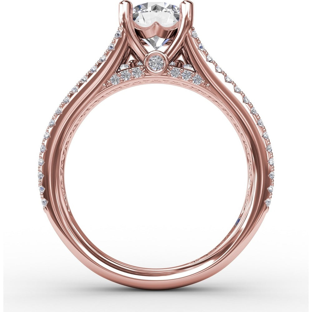 Triple-Row Pavé Diamond Engagement Ring Setting with Round Center Mounting by Fana - 0.64 Carat Total Diamond Weight