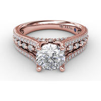 Triple-Row Pavé Diamond Engagement Ring Setting with Round Center Mounting by Fana - 0.64 Carat Total Diamond Weight