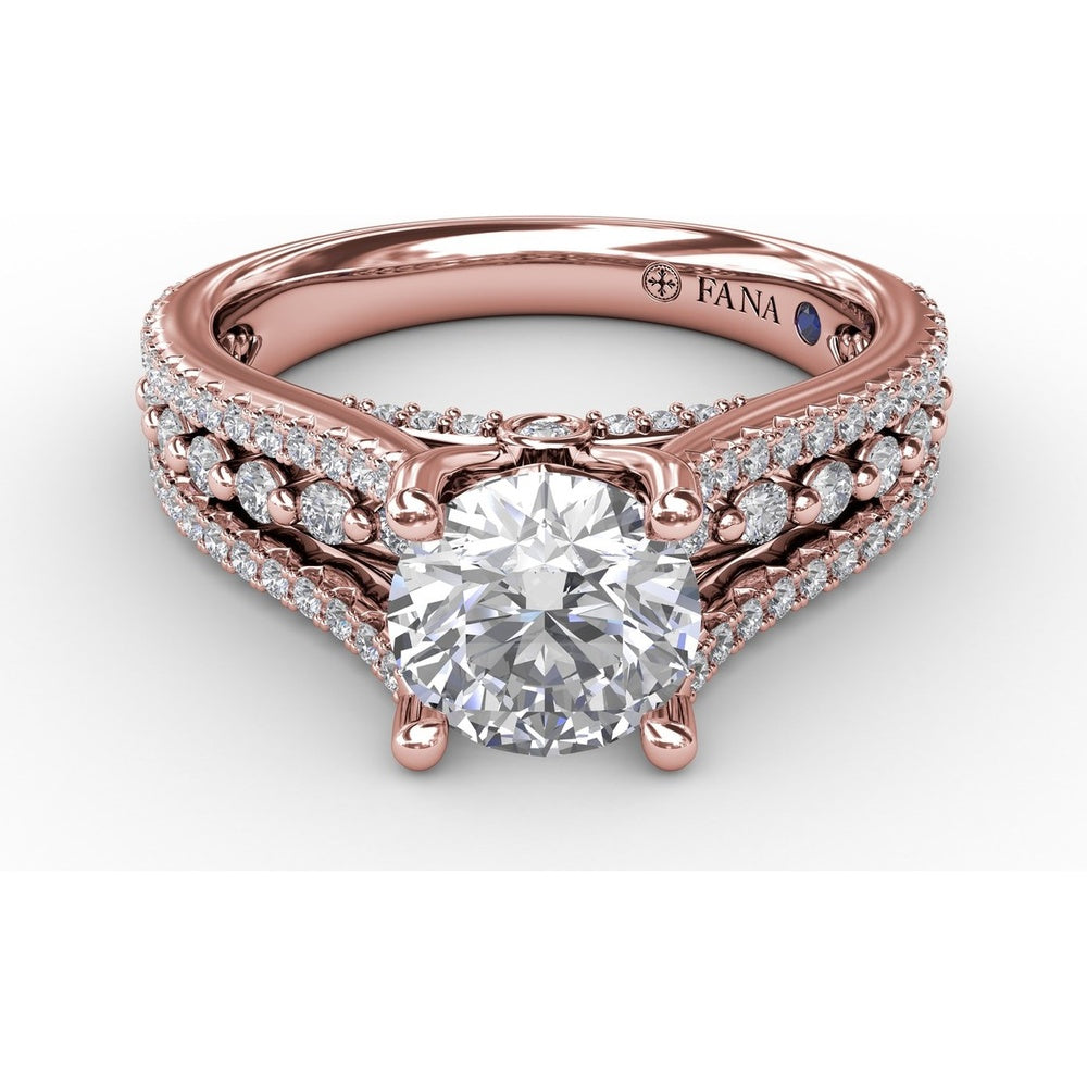 Triple-Row Pavé Diamond Engagement Ring Setting with Round Center Mounting by Fana - 0.64 Carat Total Diamond Weight