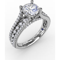 Triple-Row Pavé Diamond Engagement Ring Setting with Round Center Mounting by Fana - 0.64 Carat Total Diamond Weight