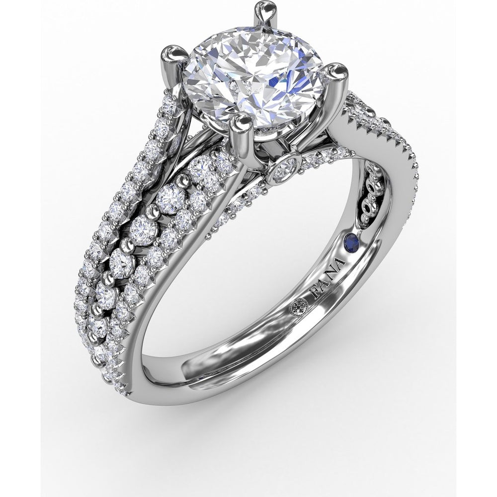 Triple-Row Pavé Diamond Engagement Ring Setting with Round Center Mounting by Fana - 0.64 Carat Total Diamond Weight