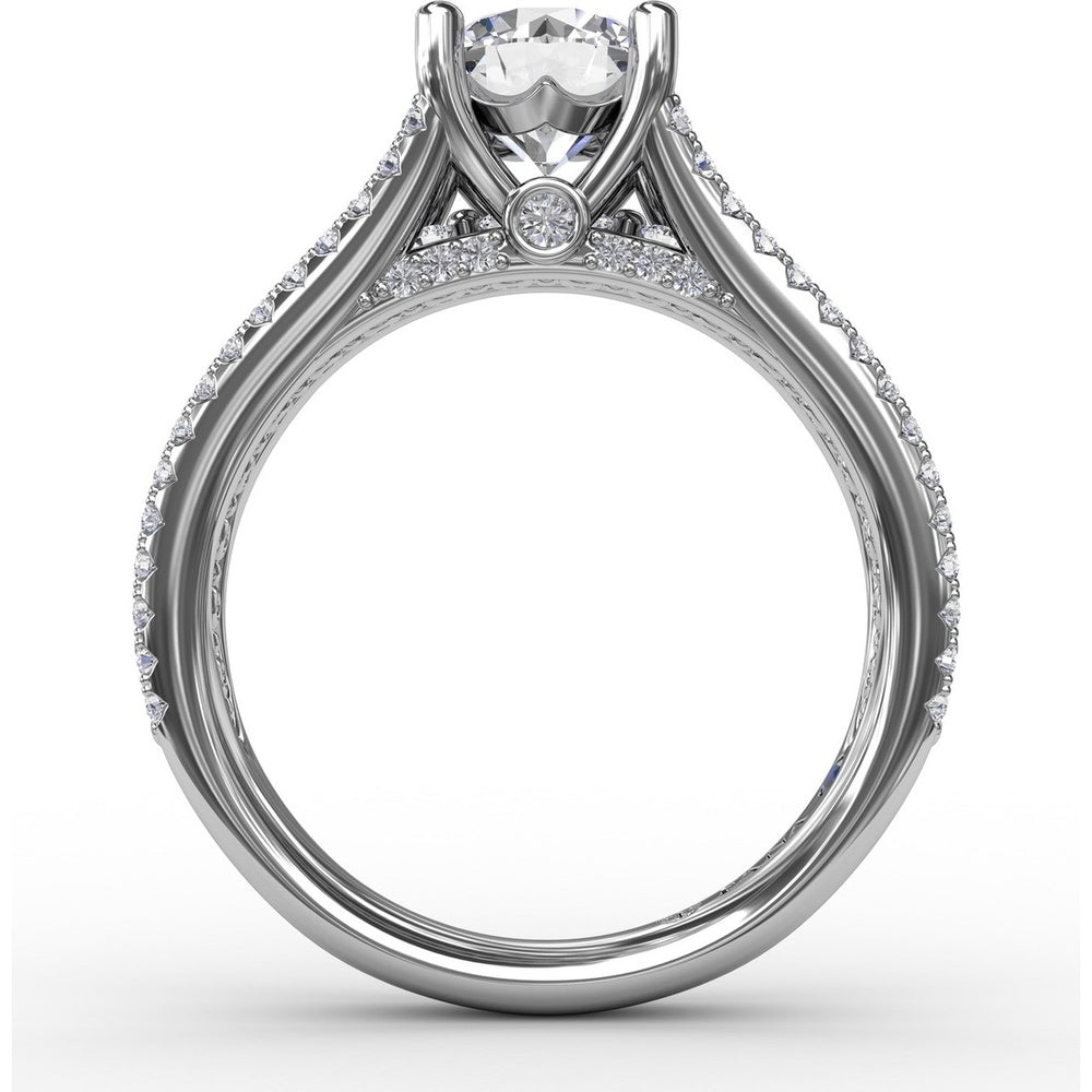 Triple-Row Pavé Diamond Engagement Ring Setting with Round Center Mounting by Fana - 0.64 Carat Total Diamond Weight