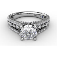 Triple-Row Pavé Diamond Engagement Ring Setting with Round Center Mounting by Fana - 0.64 Carat Total Diamond Weight