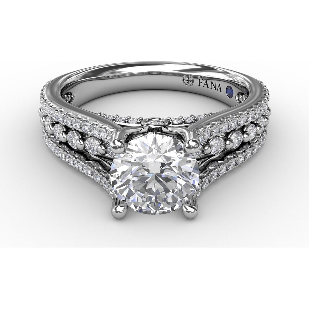 Triple-Row Pavé Diamond Engagement Ring Setting with Round Center Mounting by Fana - 0.64 Carat Total Diamond Weight