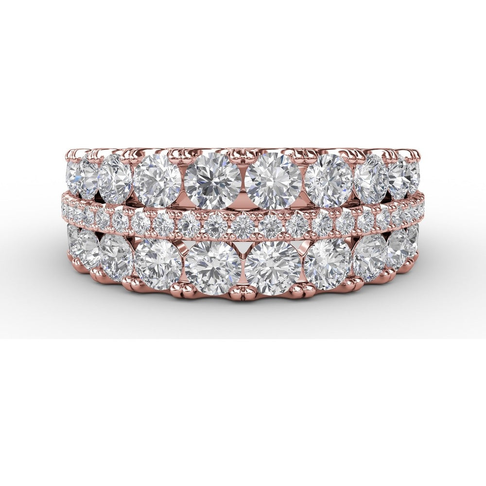 Triple-Row Round Diamond Band with Prong and Pavé Setting by Fana - 1.99 Carat Total Diamond Weight