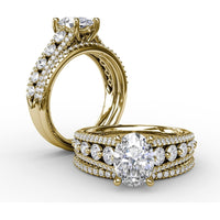 Triple-Row Split Shank Engagement Ring Setting with Bead-Set Round Diamonds by Fana - 0.84 Carat Total Diamond Weight