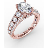 Triple-Row Split Shank Engagement Ring Setting with Bead-Set Round Diamonds by Fana - 0.84 Carat Total Diamond Weight