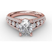 Triple-Row Split Shank Engagement Ring Setting with Bead-Set Round Diamonds by Fana - 0.84 Carat Total Diamond Weight