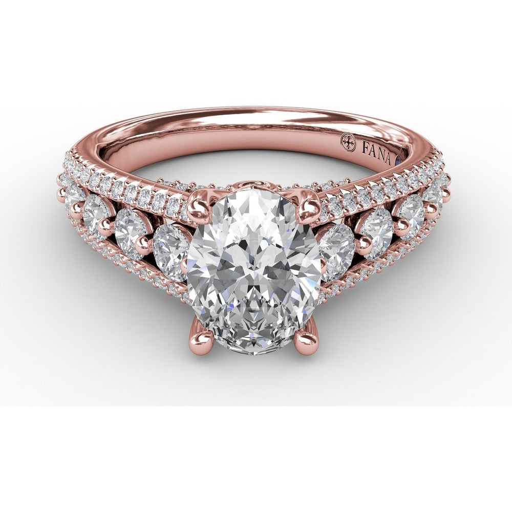 Triple-Row Split Shank Engagement Ring Setting with Bead-Set Round Diamonds by Fana - 0.84 Carat Total Diamond Weight