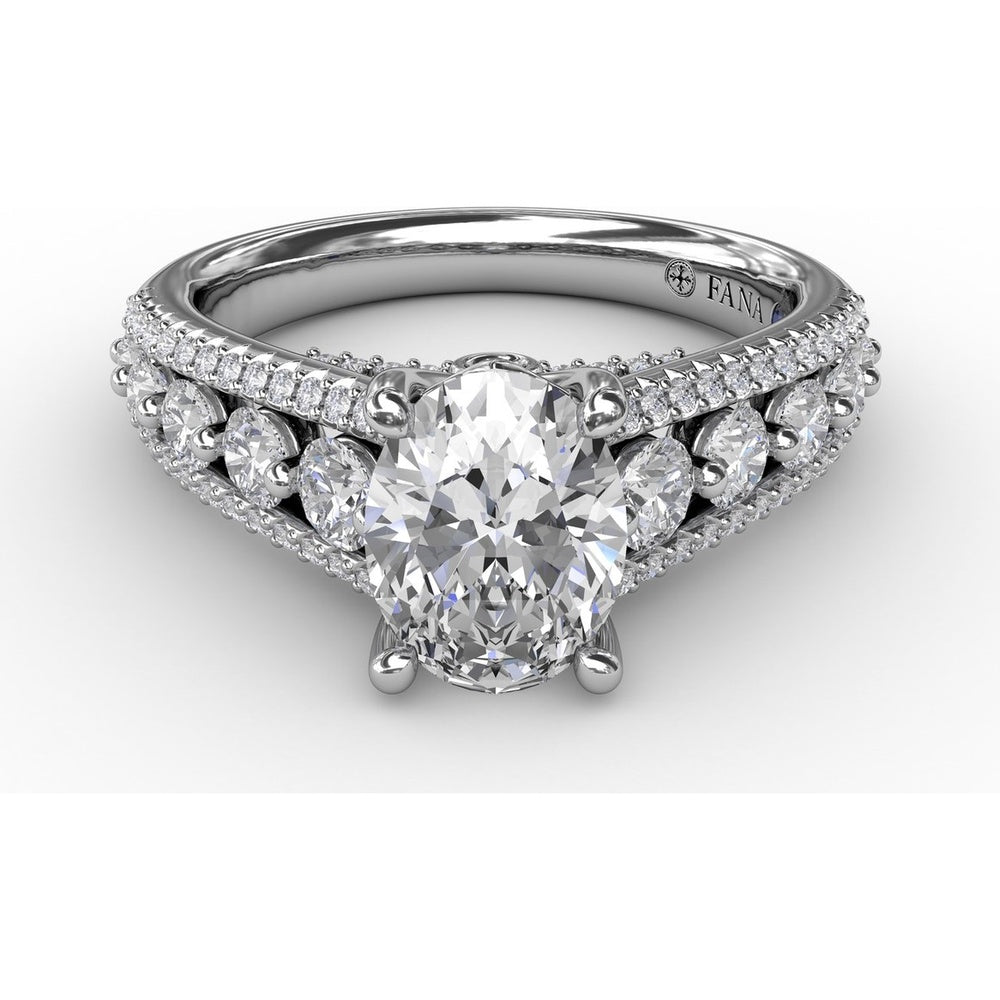 Triple-Row Split Shank Engagement Ring Setting with Bead-Set Round Diamonds by Fana - 0.84 Carat Total Diamond Weight